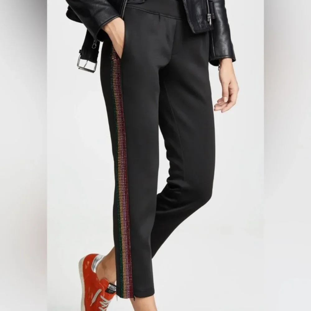 Pam & Gela Cropped Track Pants with Rhinestone Side Stripes Size L - Picture 1 of 11